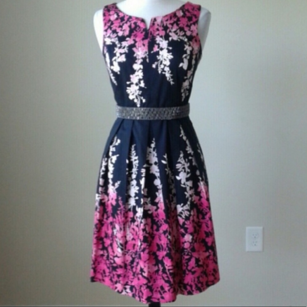 Pink and Black Floral Ombré Dress